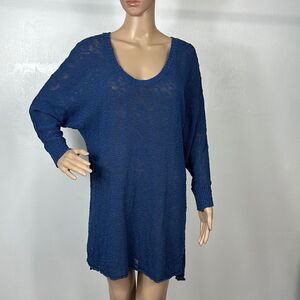 ❤️Last Chance Fresh Produce Cotton Blend Blue Textured Sleeve Tunic Top Size M/L